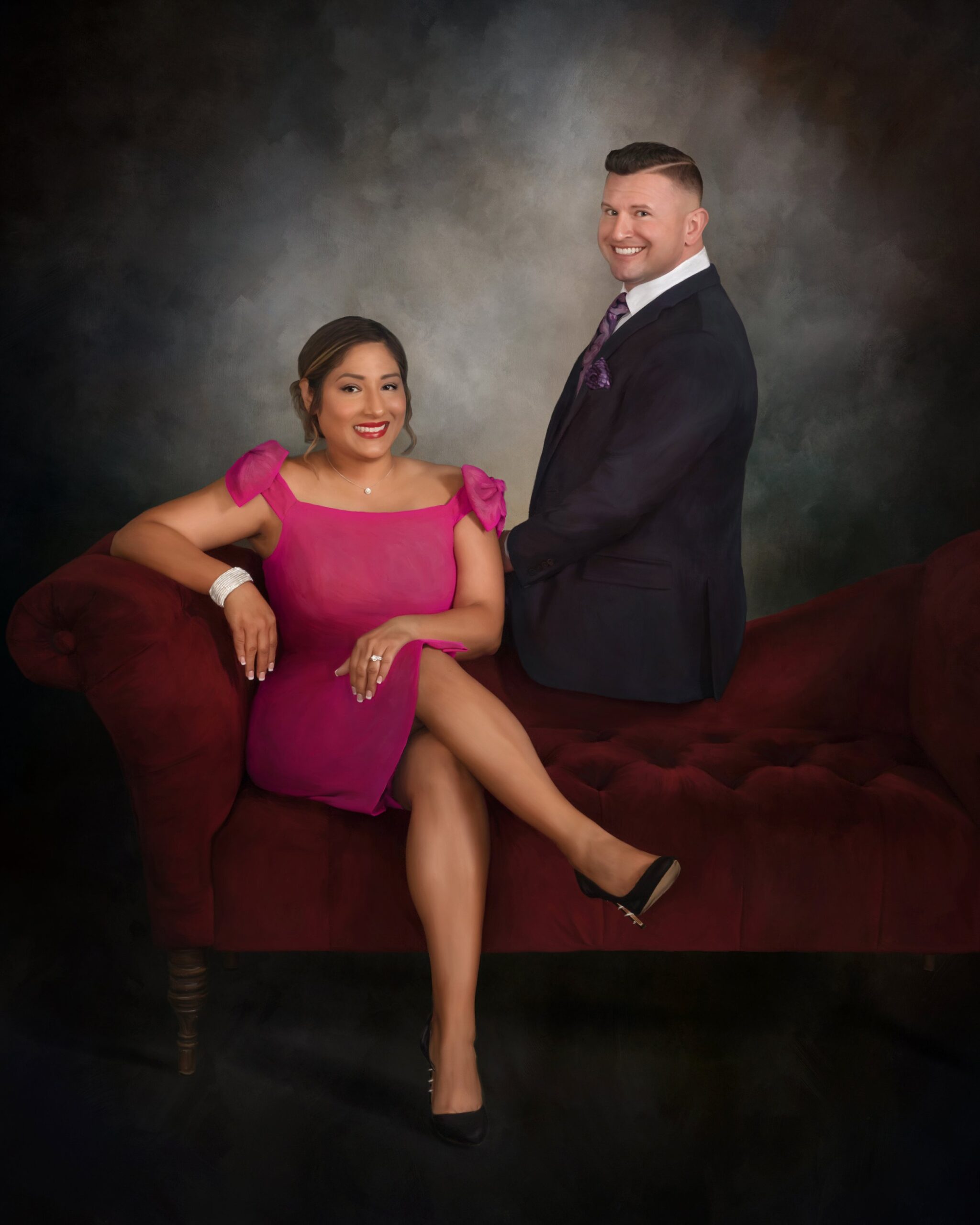 Fuchsia & Charcoal Couple Portrait